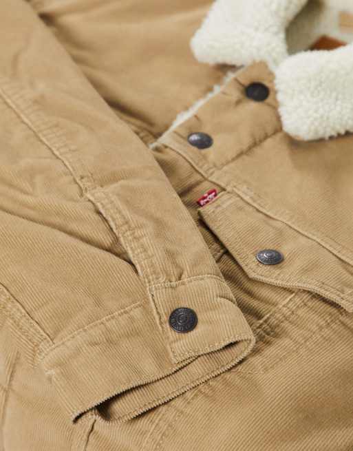Levi s type 3 borg lined cord trucker jacket in true chino