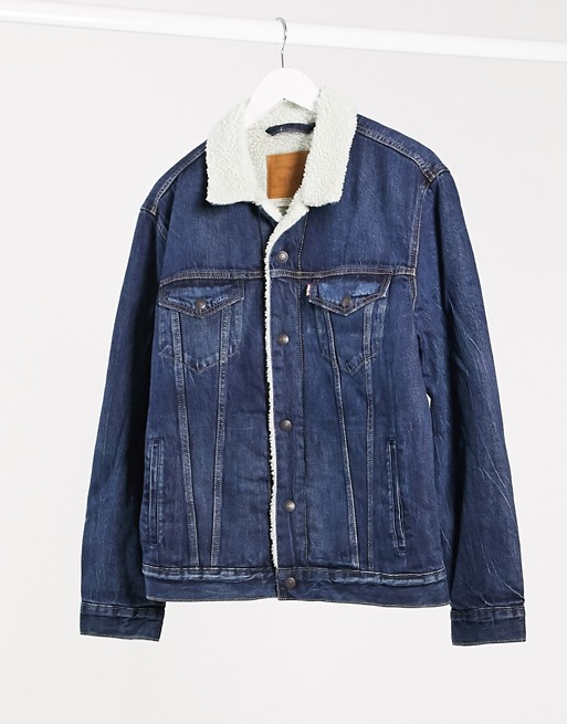 Levi's type 3 borg lined cord trucker jacket in true chino