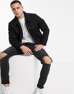 levi's berk denim trucker jacket in black