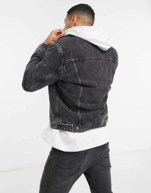 Levi s type 3 borg lined denim trucker jacket in roadster black acid wash