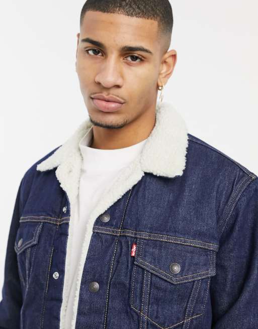 Levi s type 3 borg lined denim trucker jacket in rockridge rinse