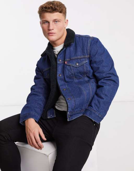 Levi's mens sherpa trucker jacket indigo sheep store