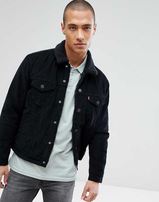 Levi's type 3 borg trucker jacket black cord | ASOS