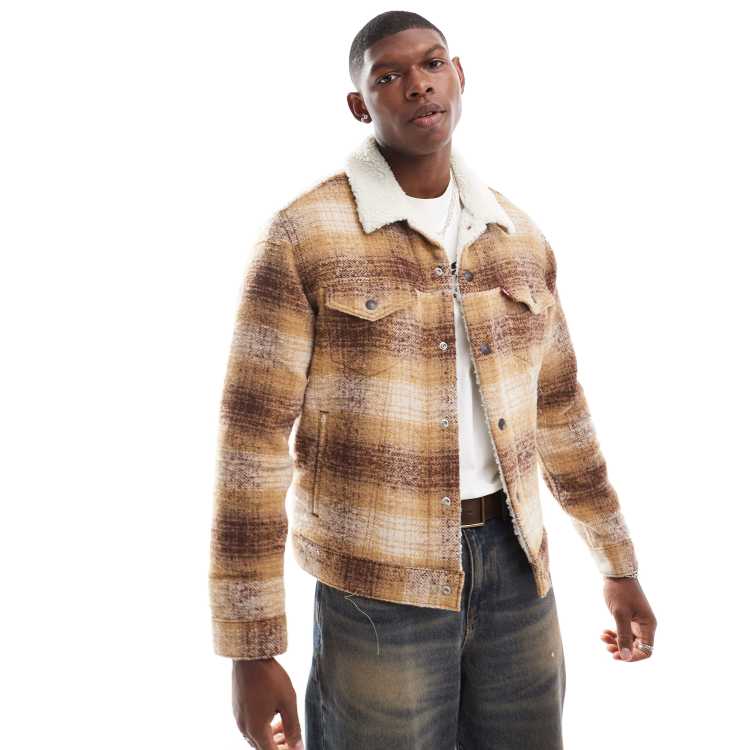 Levi Borg Lined Check Jacket Levi's Trucker Jacket Men's Mustard