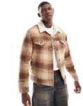 [Levi's] Levi's Type 3 check sherpa borg lined trucker jacket in brown S brown