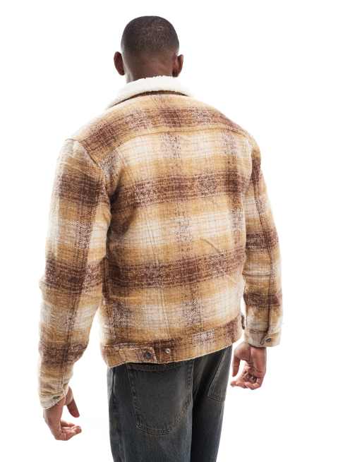 Levi's Type 3 check sherpa borg lined trucker jacket in brown | ASOS