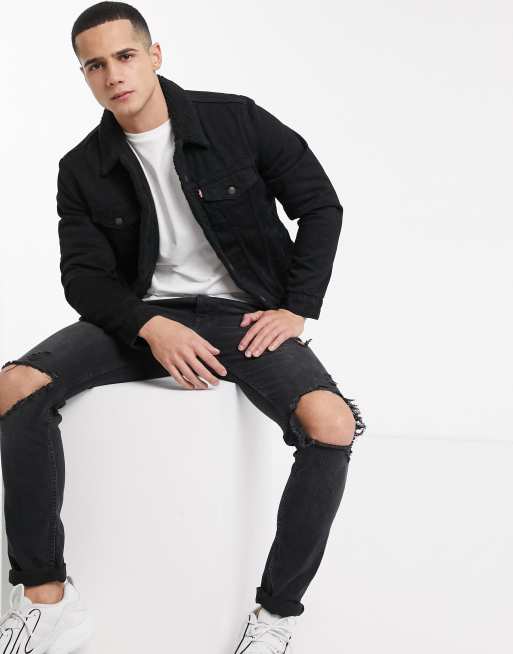 Levi's - Type 3 - Denim truckerjack met borgvoering in berk zwart, 4 van 4