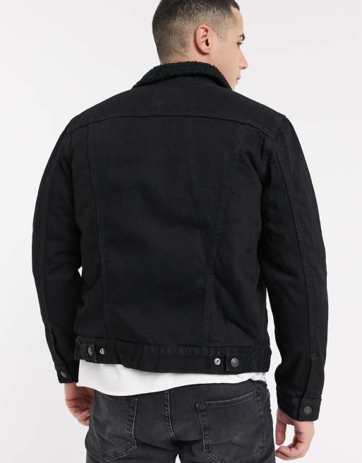 Levi's - Type 3 - Giacca trucker di jeans nero Berk con fodera in pile borg, 2 di 4