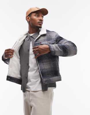 Levi's - Type 3 - Giacca trucker foderata in pile borg color grigio a quadri