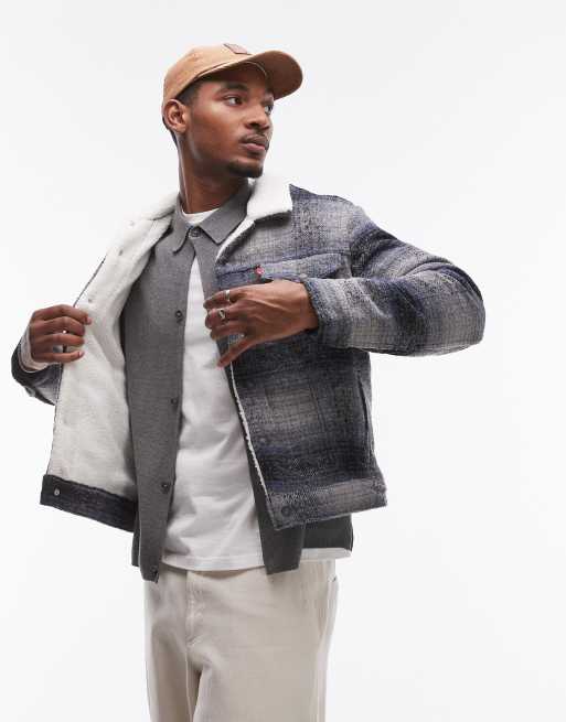 Levi's - Type 3 - Grå ternet trucker-jakke med for af imiteret lammeskind