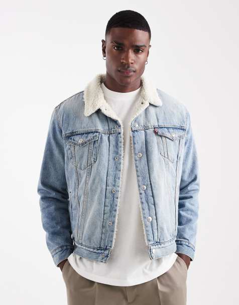 Levi's - Type 3 - Lyseblå forvasket trucker-jakke i denim i sherpastil - view 1