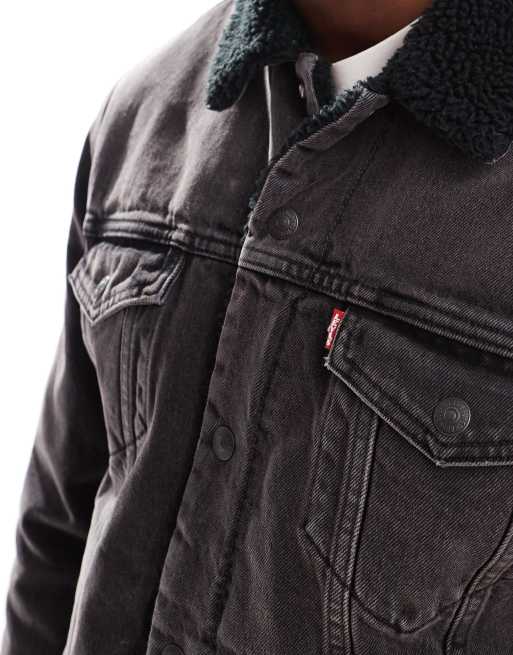 Levi s Type 3 sherpa denim trucker jacket in black ASOS