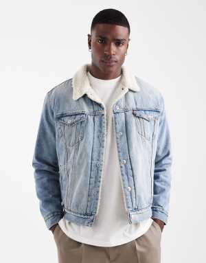 Levi's type 3 sherpa denim trucker jacket in light wash