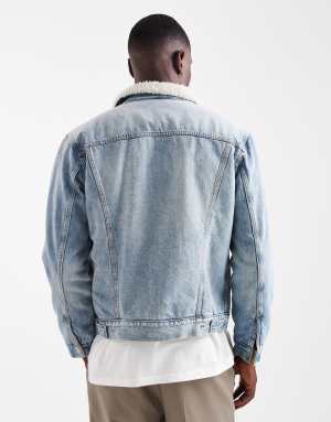 Levi's type 3 sherpa denim trucker jacket in light wash