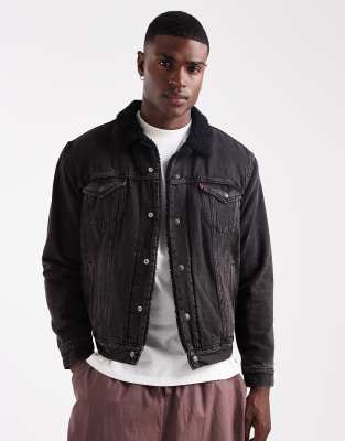 Levi's type 3 sherpa denim trucker jacket in washed black