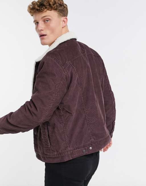 Levi's type 3 sherpa lined corduroy trucker jacket in all spice red | ASOS