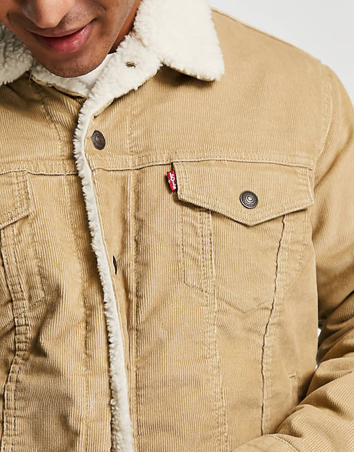 Levi's type 3 sherpa lined denim trucker jacket in cream cord | ASOS