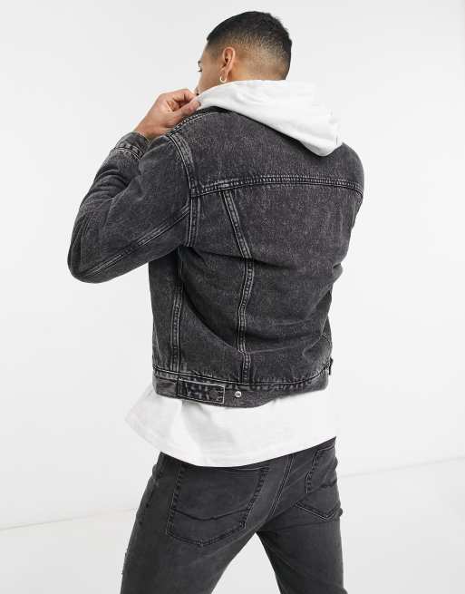 Levi's type 3 sherpa lined denim trucker jacket in roadster black acid wash