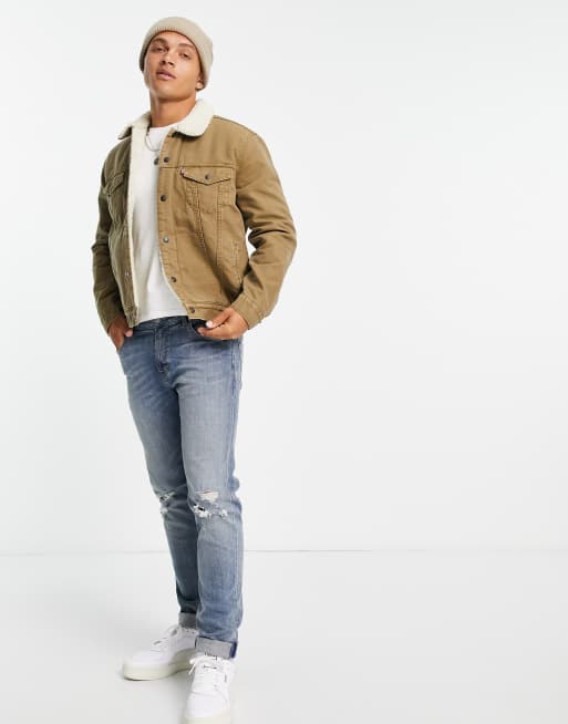 Levi's type 3 sherpa lined denim trucker jacket in tan | ASOS