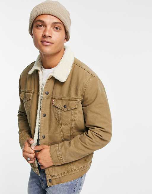 Levi's type 3 sherpa lined denim trucker jacket in tan