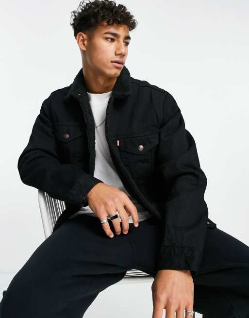 Levi's type 3 sherpa lined denim trucker jacket in washed black