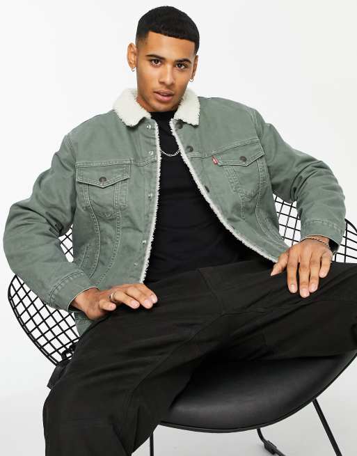 Levis denim sherpa trucker jacket grey best sale