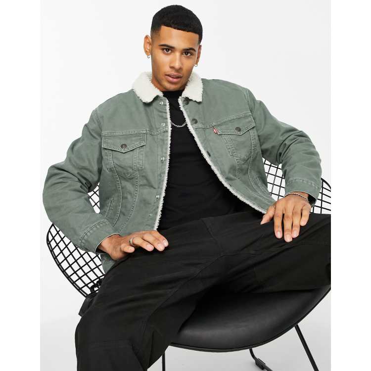 Levi s type 3 sherpa lined trucker jacket in grey ASOS