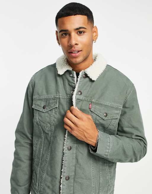 Levi's type 3 sherpa lined trucker jacket in grey | ASOS