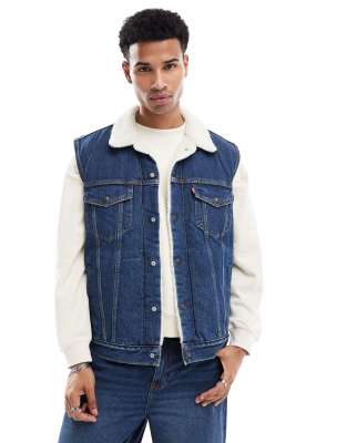 Type 3 sleeveless sherpa denim vest in navy