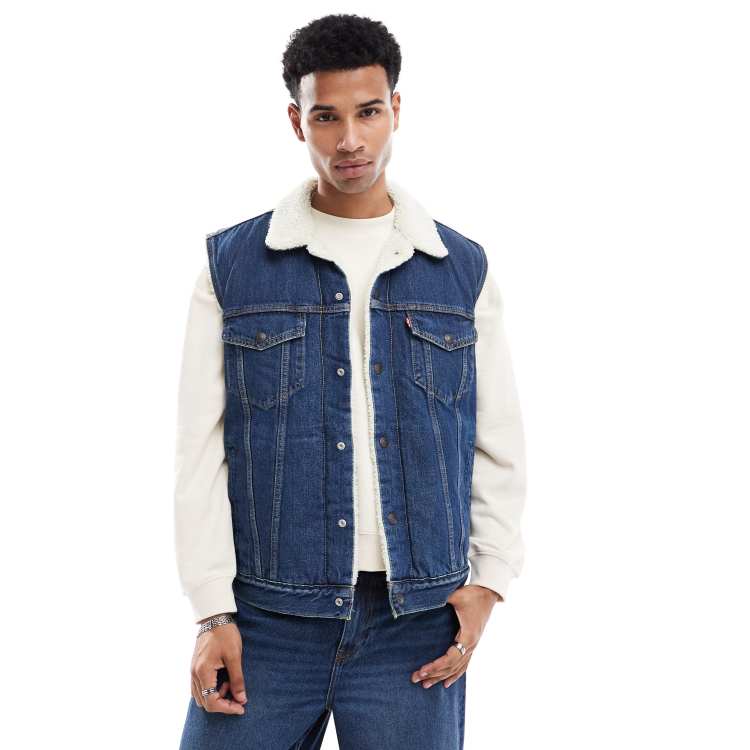 Levi s type borg ol lined cord trucker jacket in true chino