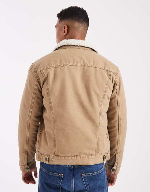 Levi's – Type 3 – Trucker-Jacke aus hellbraunem Canvas mit Futter aus Sherpa-Fleece, 3 von 5
