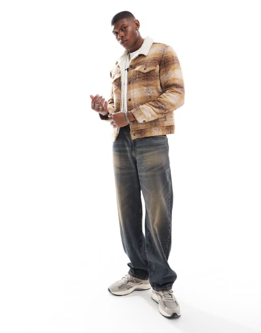 Levi s Type 3 Veste camionneur a carreaux doublee en sherpa imitation peau de mouton Marron ASOS