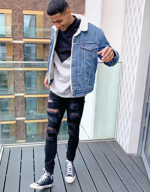 Levi's - Type 3 - Veste camionneur en jean avec doublure sherpa à délavage moyen, 4 de 4