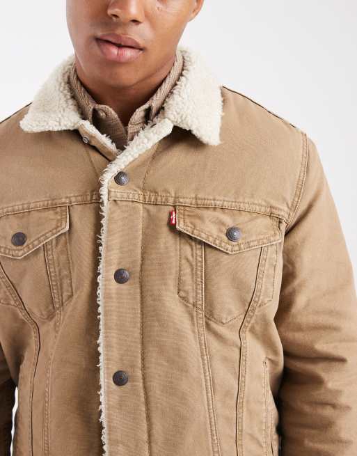Levi's - Type 3 - Veste camionneur en toile et sherpa - Fauve, 5 de 5