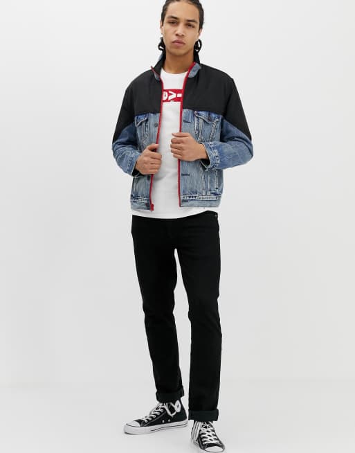 Levi s unbasic mockneck trucker and wind runner combo in denim nylon