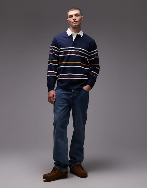 Levi's - Union - Polo stile rugby color blu navy a righe con logo tono su tono, 2 di 5