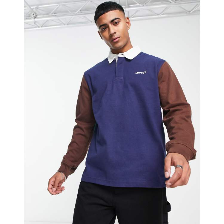 Levi's Union Rugby polo shirt in navy colour block with small logo | ASOS