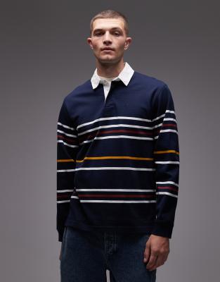 Levi's union tonal logo stripe rugby polo in navy ASOS