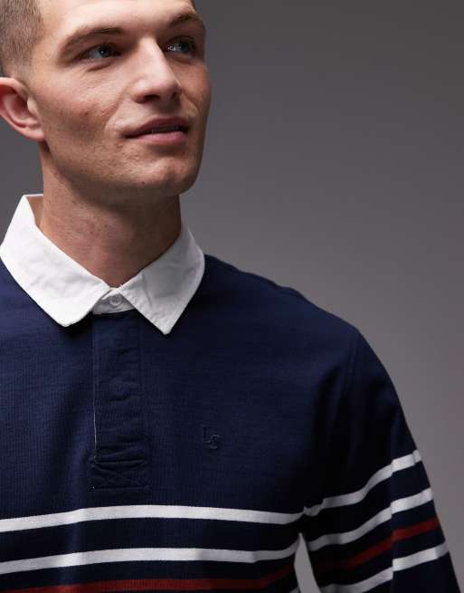 Levi's union tonal logo striped rugby polo in navy