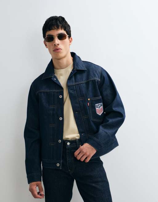 Levi's USA back embroidered denim jacket in dark wash, 3 of 5