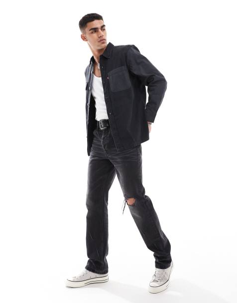 Levi's utility contrast panels denim overshirt in black - view 1