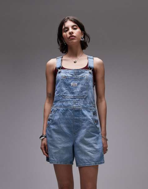 Levi's utility denim shortall dungarees in light wash - view 1