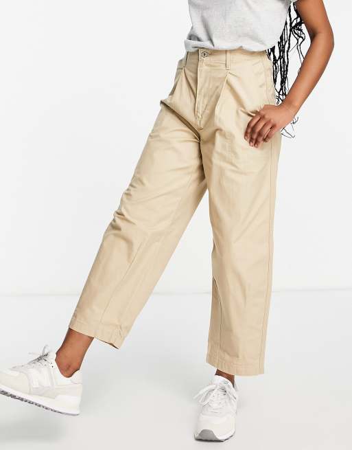 Women Beige Button Hem Darted Balloon Pants