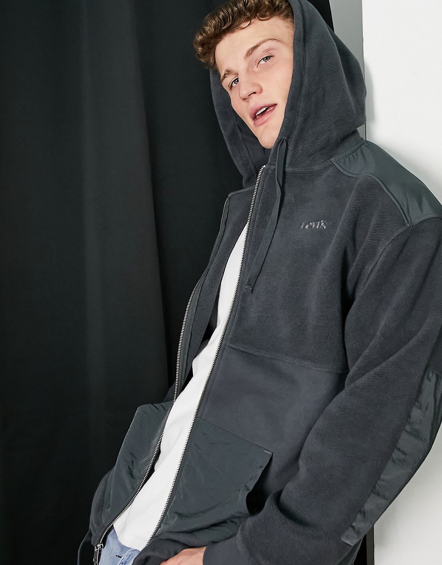 Levi's utility pocket oversized fit patchwork hoodie in dark gray-Grey