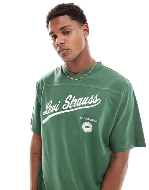 Levi's v neck atheltics script logo t-shirt in green