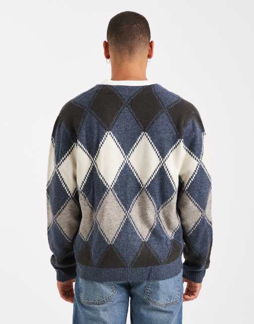 Levi's valencia argyle knit cardigan in indigo blue, 3 of 5