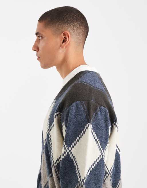 Levi's - Valencia - Indigoblå strikket cardigan med argyle-tern, 4 af 5