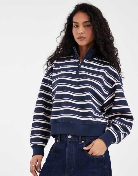 Levi's vardagliga randiga sweatshirt med kvartslång dragkedja i blått - view 1