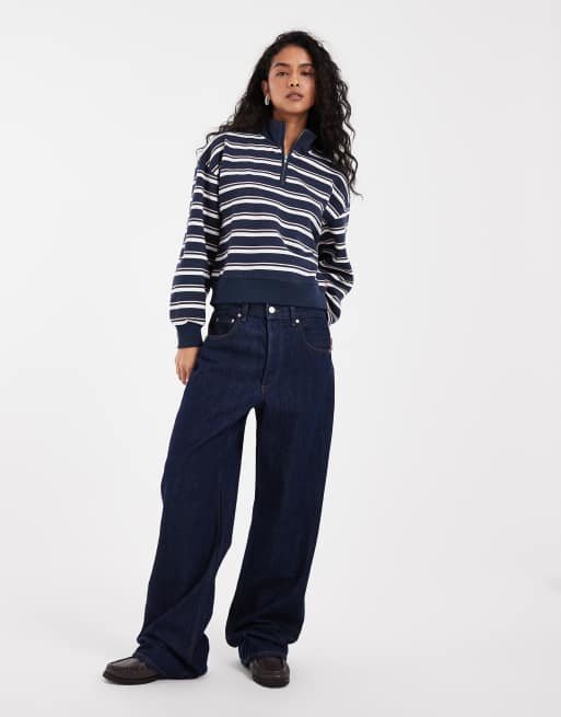 Levi's vardagliga randiga sweatshirt med kvartslång dragkedja i blått, 2 av 4
