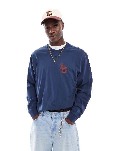 Levi's varisty monogram classic relaxed fit long sleeve t-shirt in navy - view 1